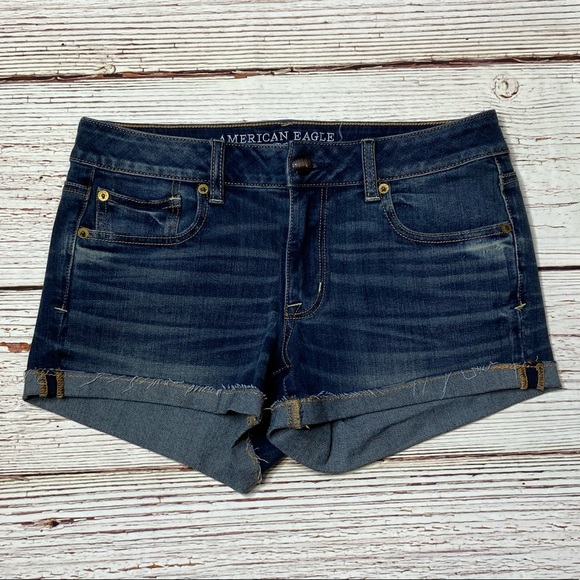 AEO American Eagle Outfitters Shortie Dark Denim Jean Shorts Sz 8 - Picture 3 of 13